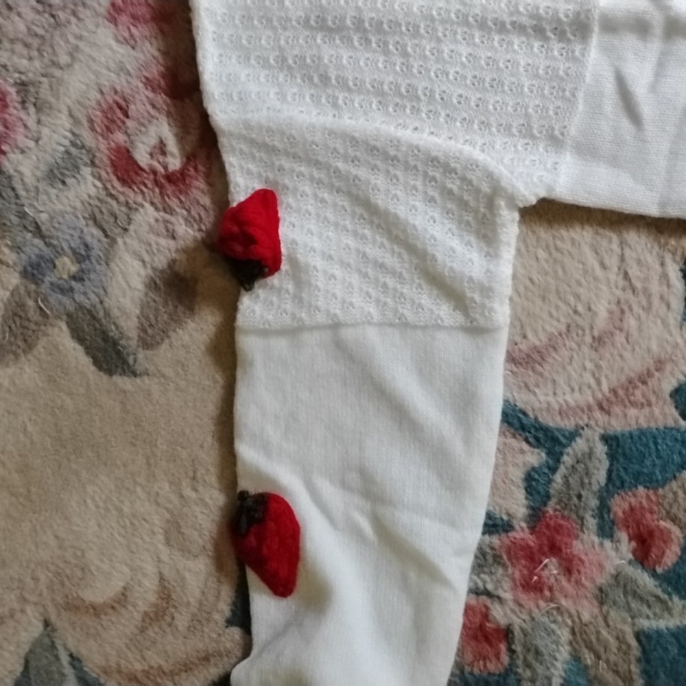 White Pointelle Knit Sweater with Red Strawberry 🍓 Design New!♥️HP♥️ - Picture 4 of 12